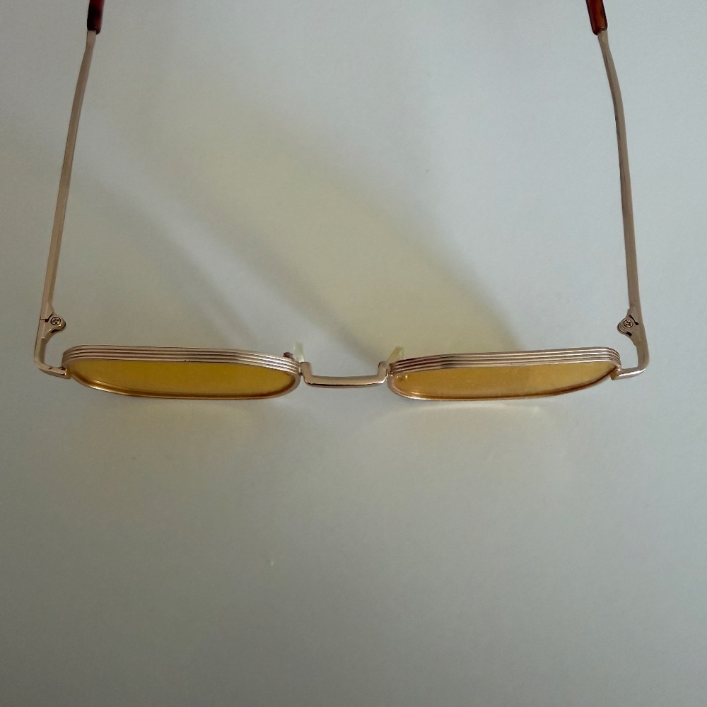 Vintage 90's-style Thin Gold-tone Metal Frame and Yellow Lens Square Sunglasses - Picture 5 of 5